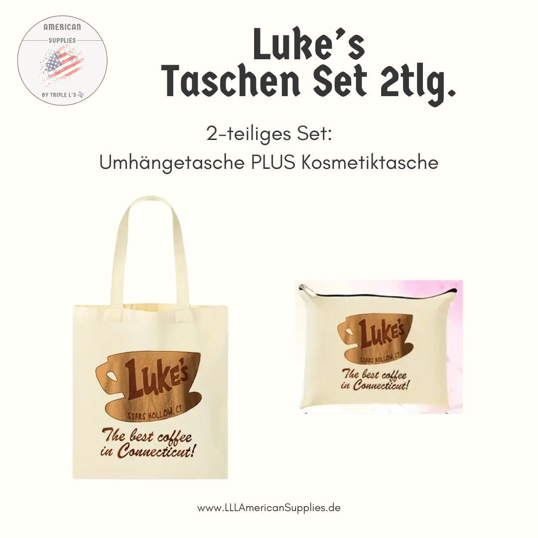Luke's 2-teiliges Set: 'Best Coffee in Connecticut' – Canvas-Tasche & Kosmetiktasche mit Vintage-Aufdruck