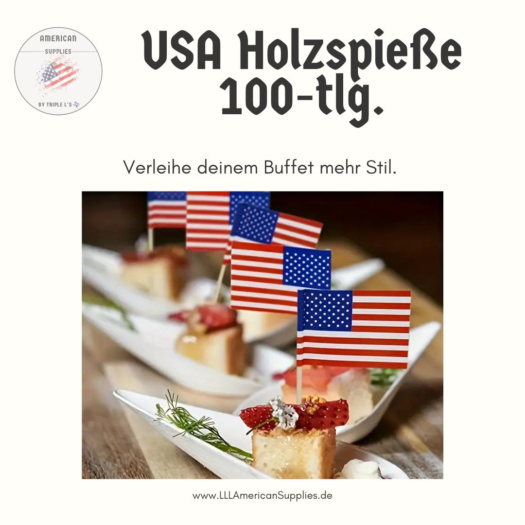 100er-Set Patriotische Muffin, Burger, Cocktail Spieße-Fähnchen im USA-Design