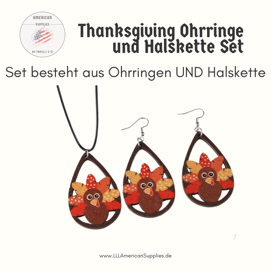 Thanksgiving Vintage Wooden Turkey and Pumpkin Schmuckset