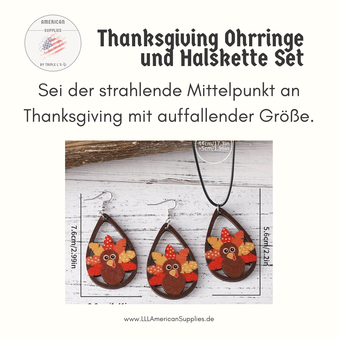 Thanksgiving Vintage Wooden Turkey and Pumpkin Schmuckset