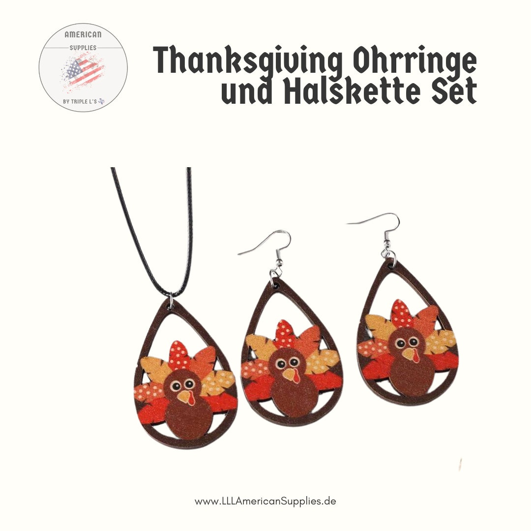 Thanksgiving Vintage Wooden Turkey and Pumpkin Schmuckset