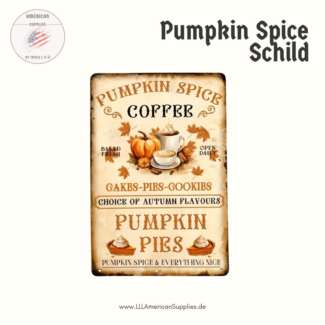 Vintage Pumpkin Spice Metallschild - Herbstdeko USA-Style | 20x30 cm Alu-Schild