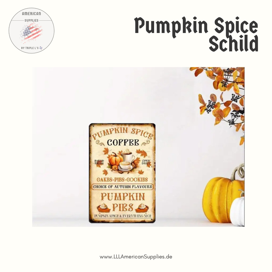 Vintage Pumpkin Spice Metallschild - Herbstdeko USA-Style | 20x30 cm Alu-Schild