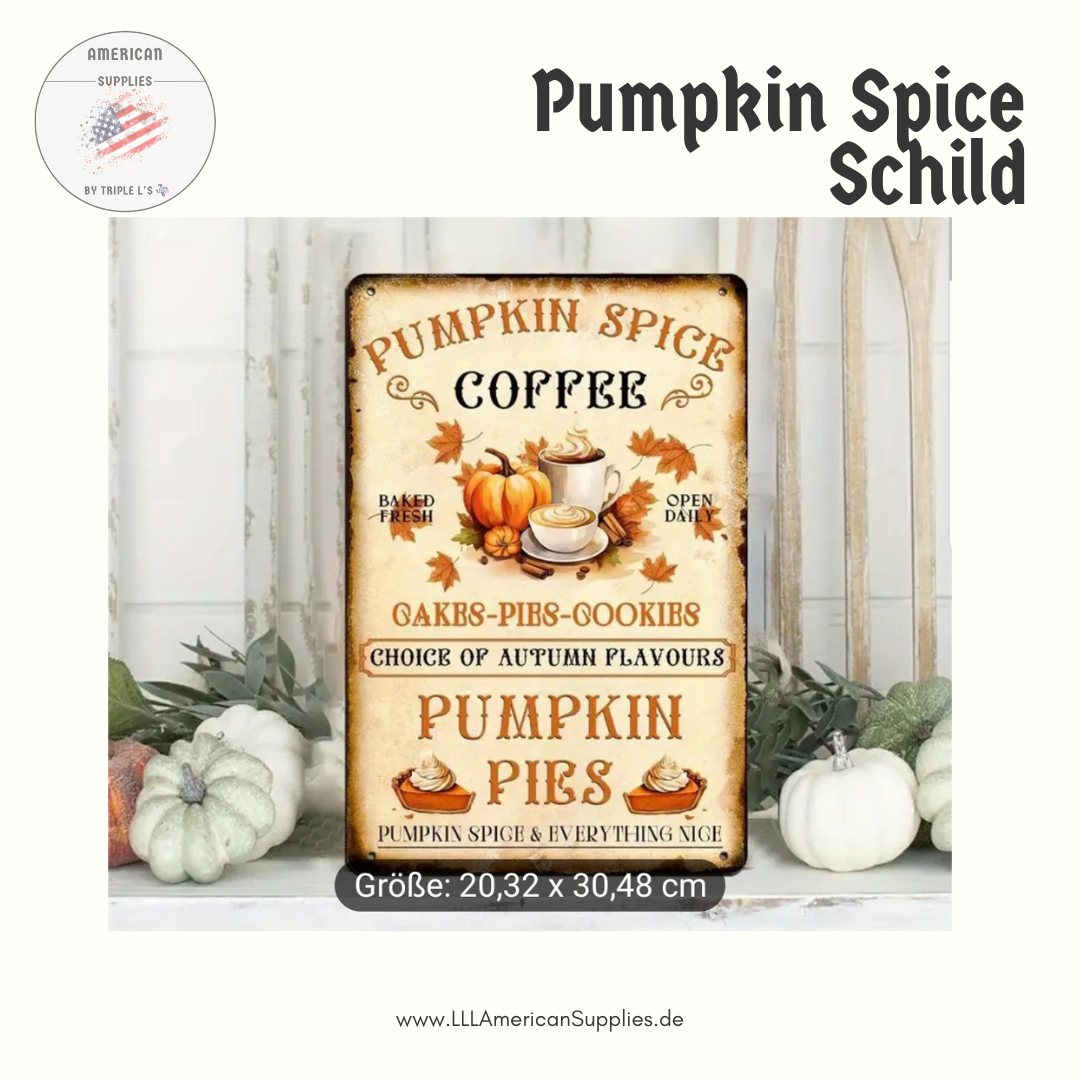 Vintage Pumpkin Spice Metallschild - Herbstdeko USA-Style | 20x30 cm Alu-Schild