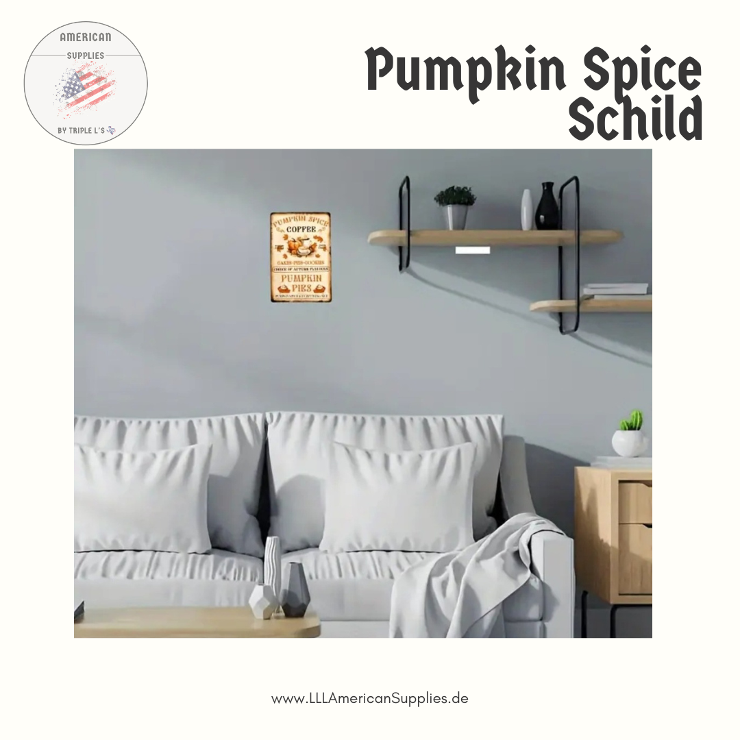 Vintage Pumpkin Spice Metallschild - Herbstdeko USA-Style | 20x30 cm Alu-Schild
