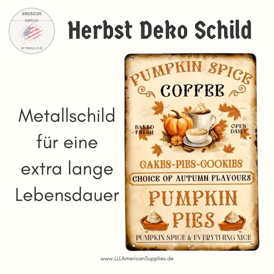 Vintage Pumpkin Spice Metallschild - Herbstdeko USA-Style | 20x30 cm Alu-Schild