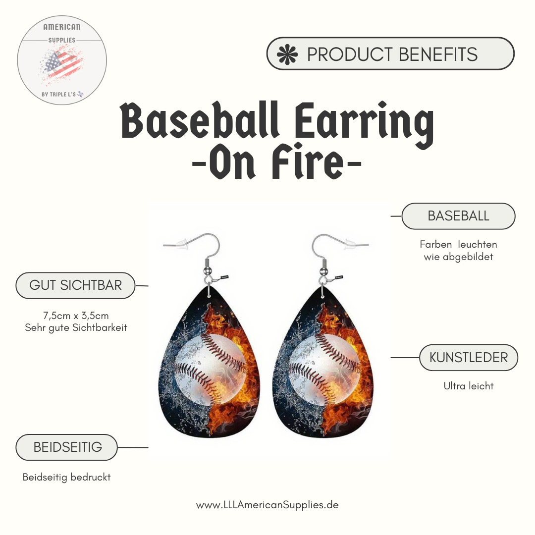 Baseball Ohrring - ultra leicht - Kunstleder - On Fire