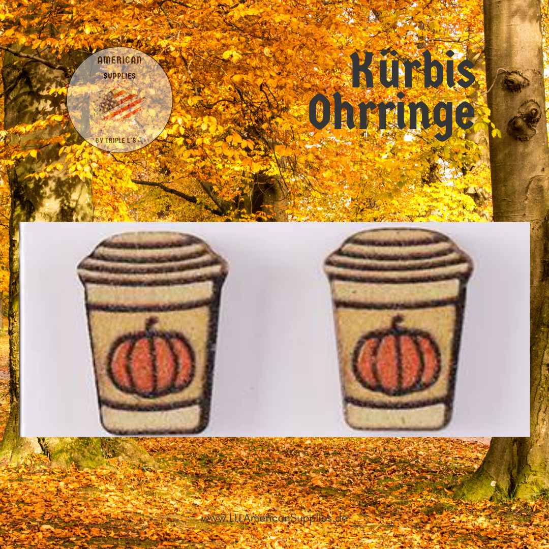 Kürbis Kaffebecher Ohrringe aus Holz -rustikal matt- Thanksgiving Vintage Wooden Pumpkin Earring -rustikal matt-