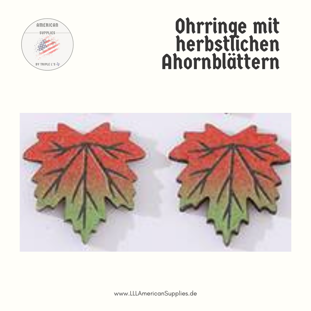 Herbstliche Ahornblatt -Ohrstecker aus Holz – Rot Grüne Blätter- für gemütliche Herbststimmung (Copy)
