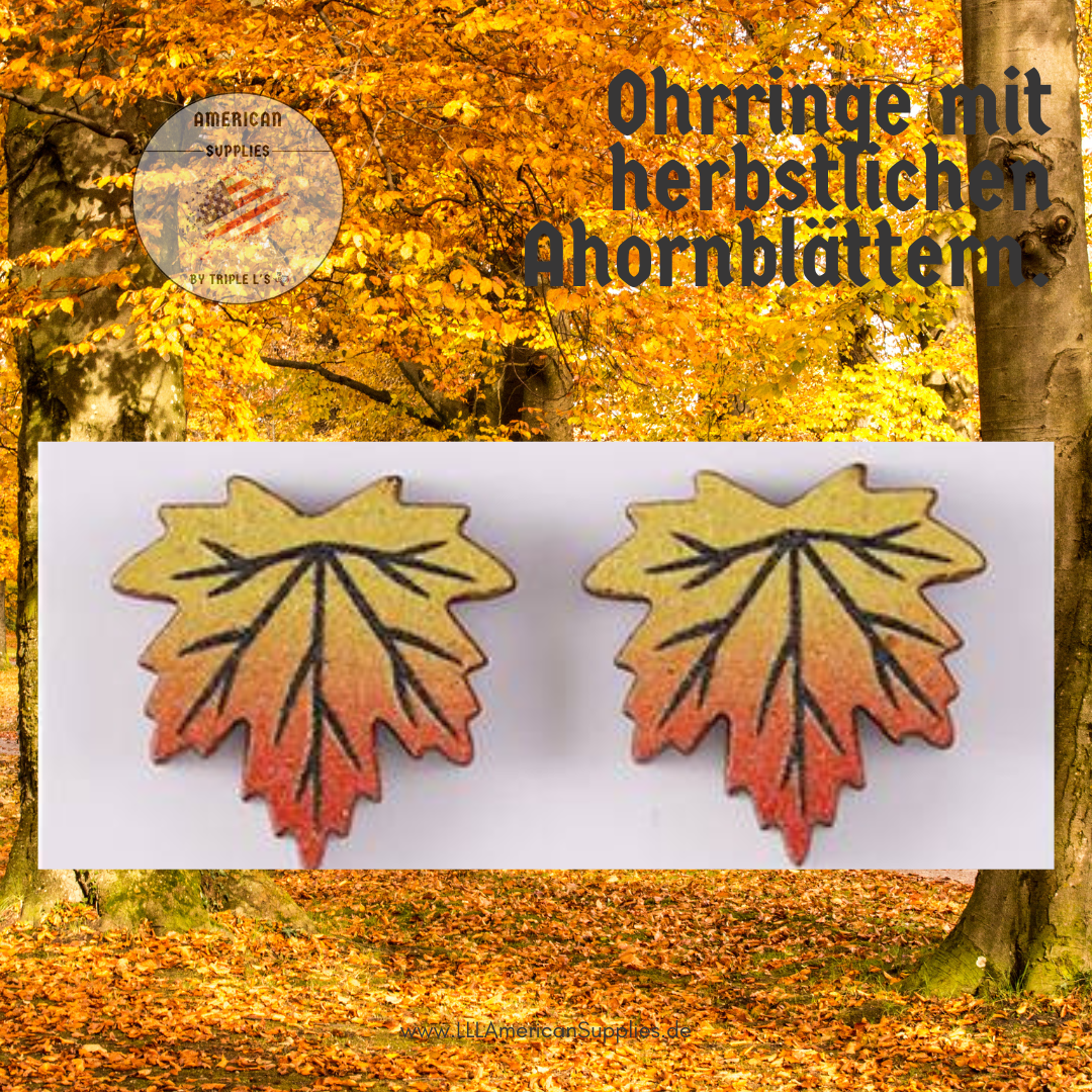Herbstliche Ahornblatt -Ohrstecker aus Holz – Gelb Rote Blätter- für gemütliche Herbststimmung