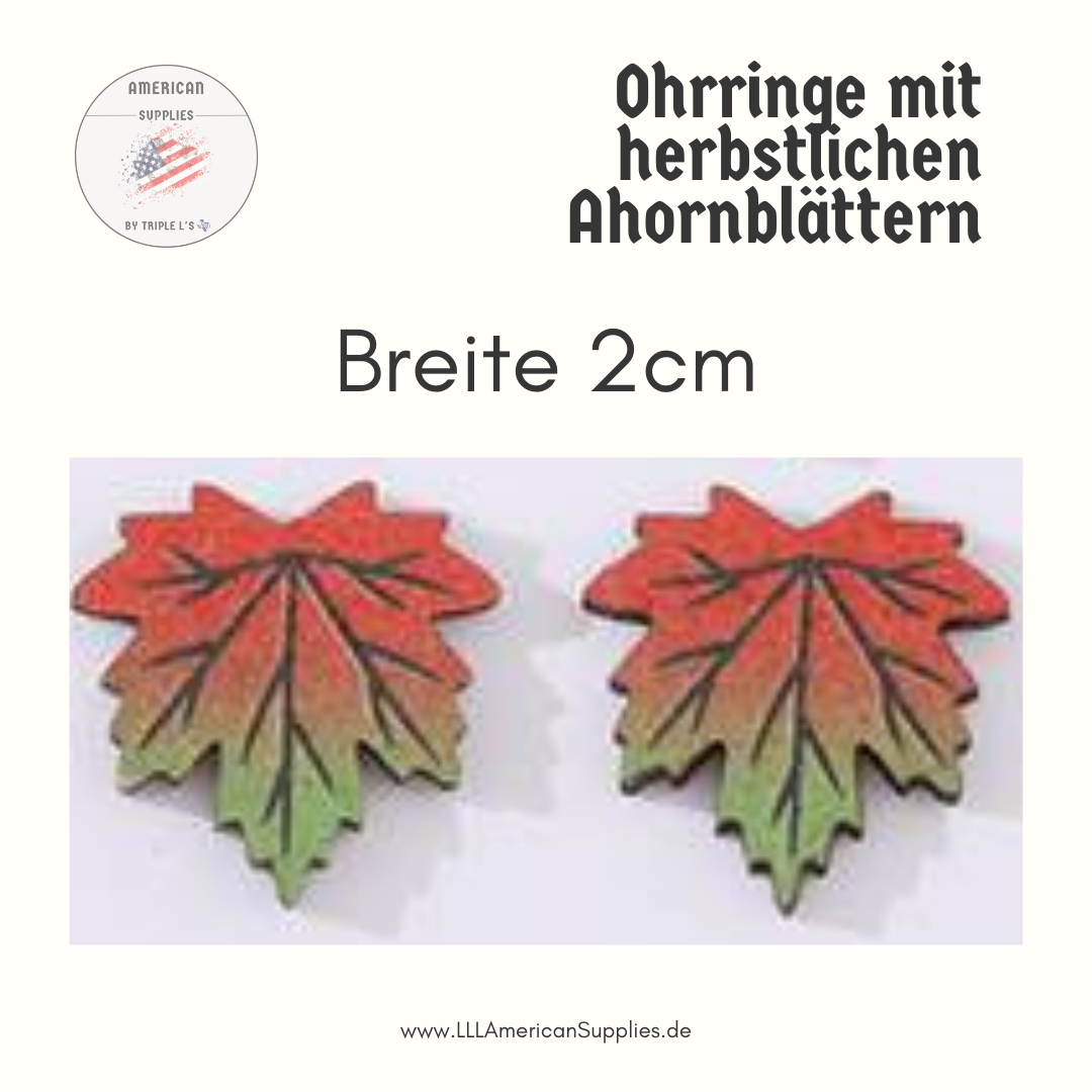 Herbstliche Ahornblatt -Ohrstecker aus Holz – Rot Grüne Blätter- für gemütliche Herbststimmung (Copy)