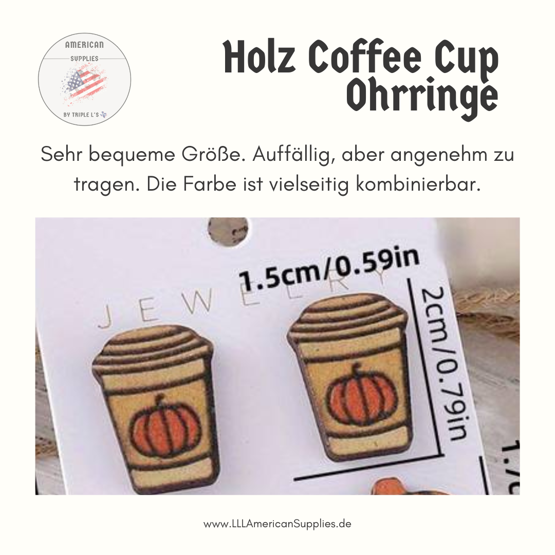 Kürbis Kaffebecher Ohrringe aus Holz -rustikal matt- Thanksgiving Vintage Wooden Pumpkin Earring -rustikal matt-