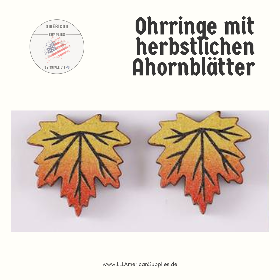 Herbstliche Ahornblatt -Ohrstecker aus Holz – Gelb Rote Blätter- für gemütliche Herbststimmung