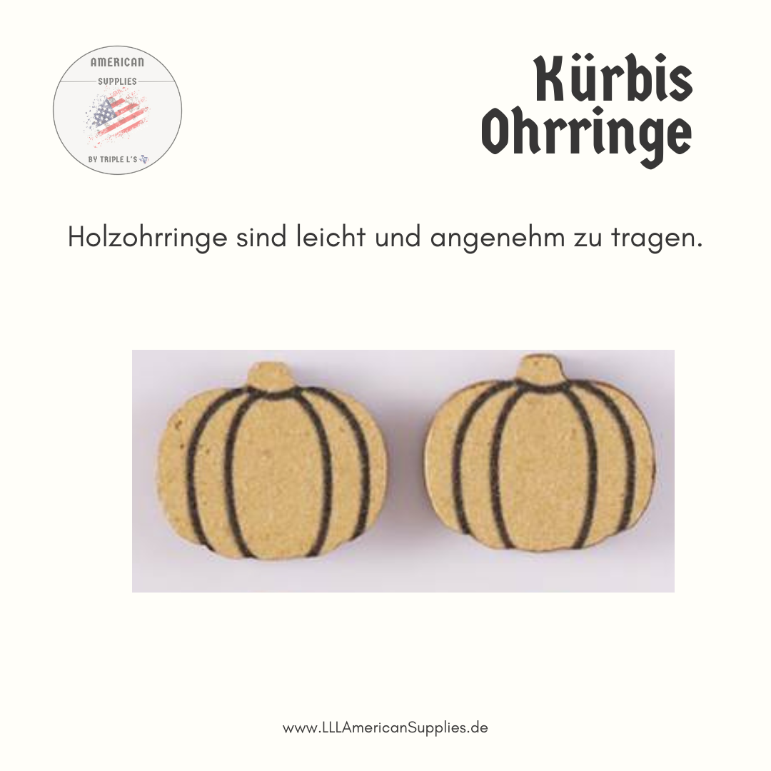 -Creme- Kürbis Ohrringe aus Holz Thanksgiving Vintage Wooden Pumpkin Earring