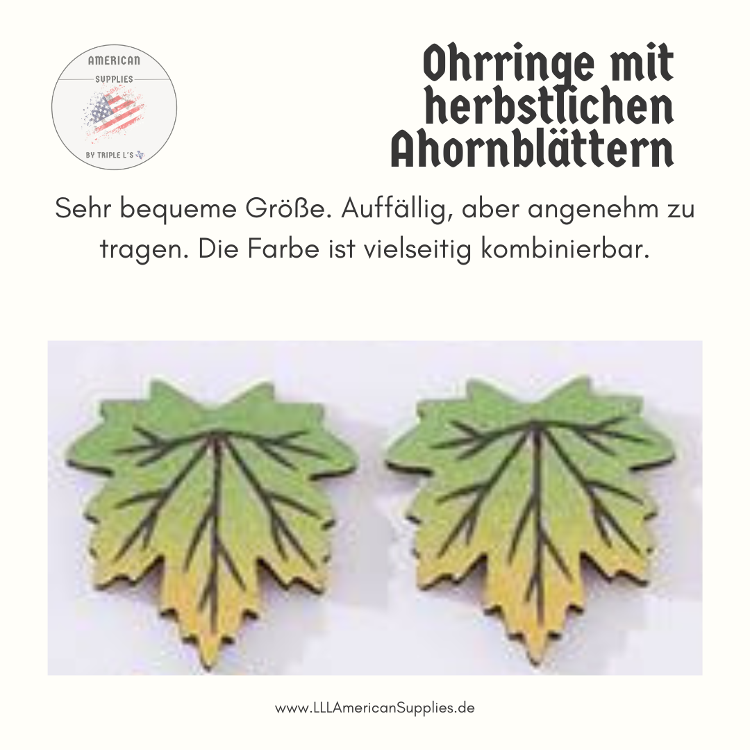 Herbstliche Ahornblatt -Ohrstecker aus Holz – Gelb Grüne Blätter- für gemütliche Herbststimmung