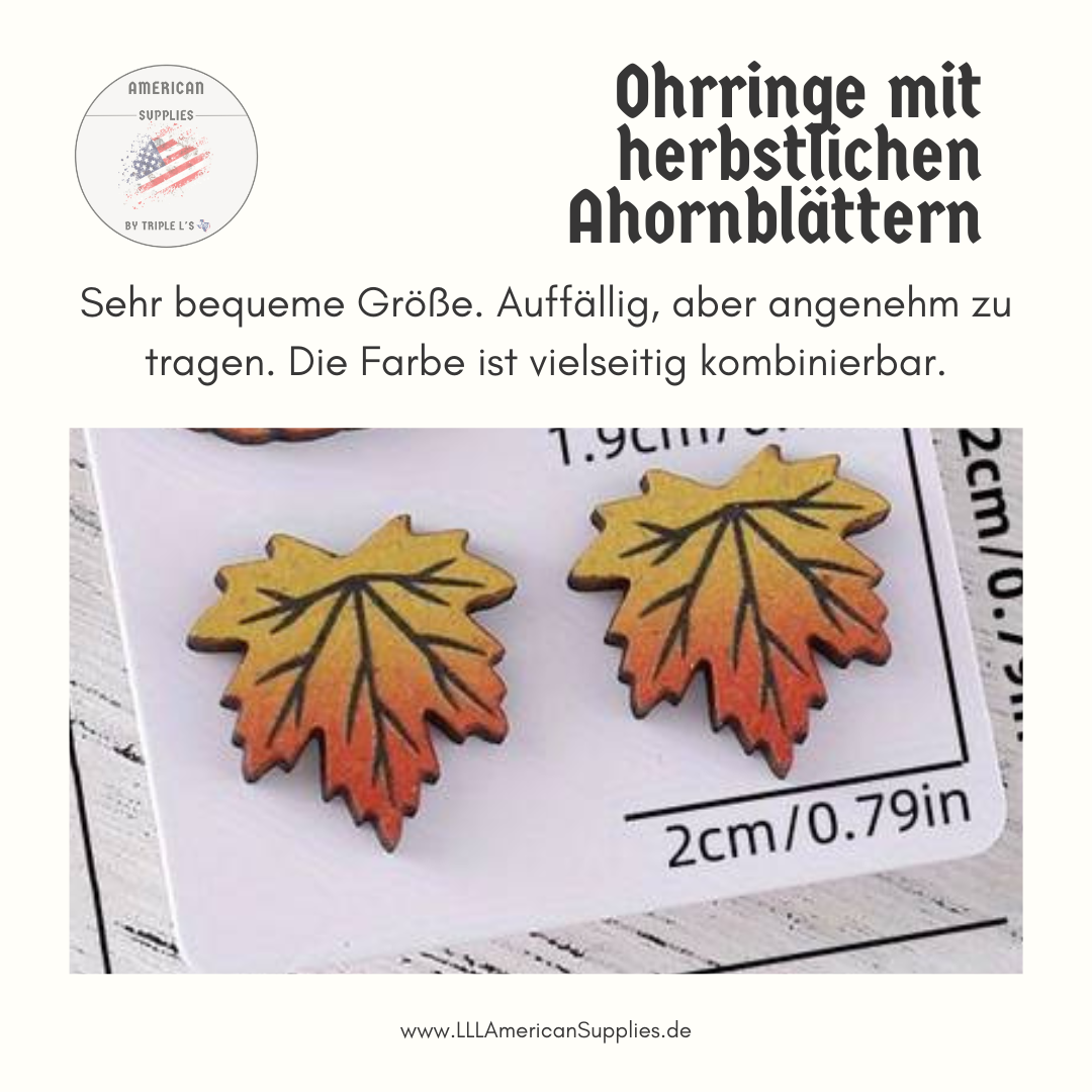 Herbstliche Ahornblatt -Ohrstecker aus Holz – Gelb Rote Blätter- für gemütliche Herbststimmung