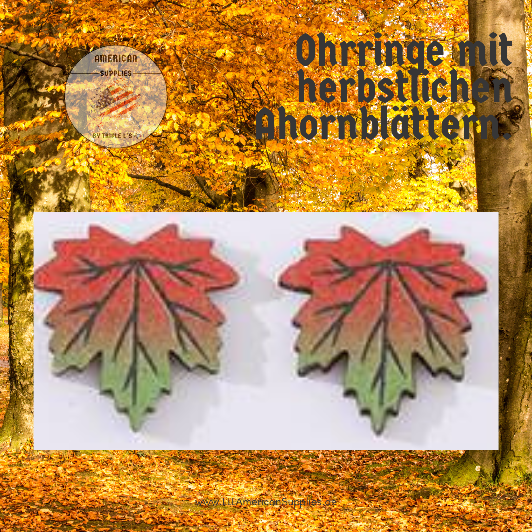 Herbstliche Ahornblatt -Ohrstecker aus Holz – Rot Grüne Blätter- für gemütliche Herbststimmung (Copy)