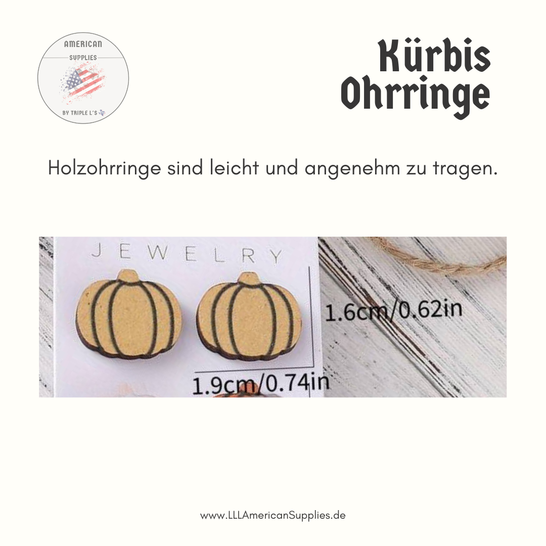-Creme- Kürbis Ohrringe aus Holz Thanksgiving Vintage Wooden Pumpkin Earring