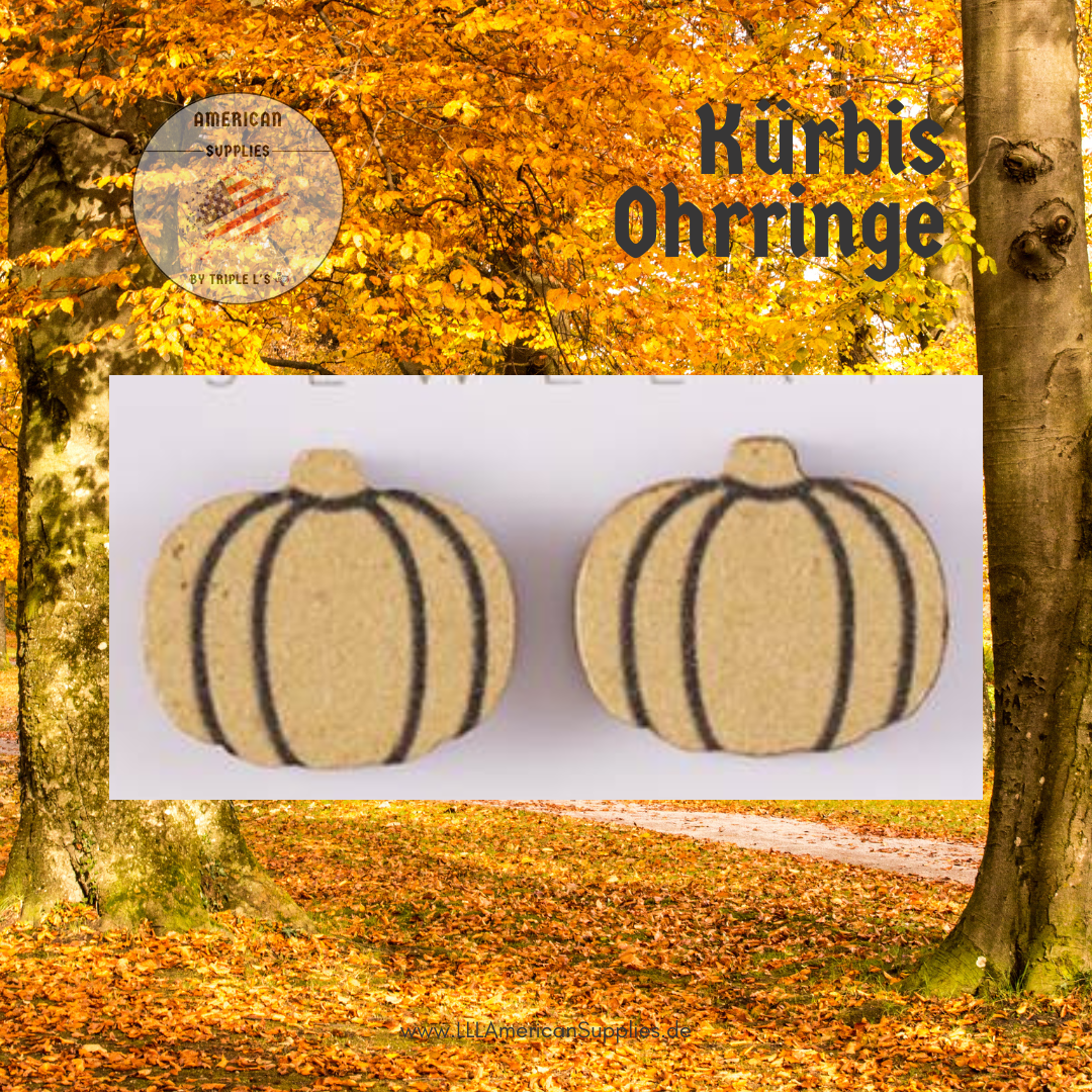 -Creme- Kürbis Ohrringe aus Holz Thanksgiving Vintage Wooden Pumpkin Earring