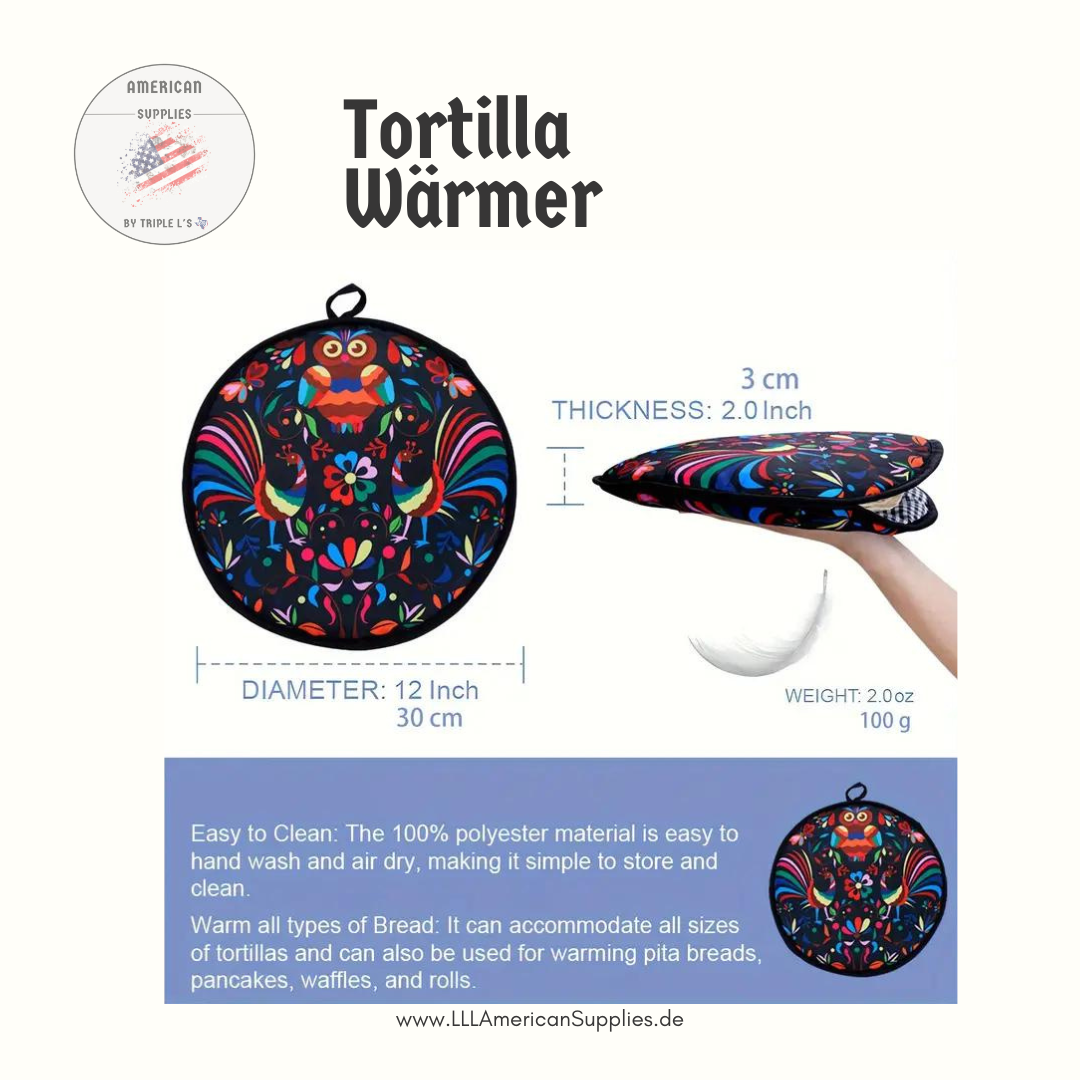30cm,12-Zoll Tortilla-Wärmer mit mexikanischem Tierdruck – Mikrowellensichere isolierte Stofftasche für Tortillas, Pita und Pfannkuchen