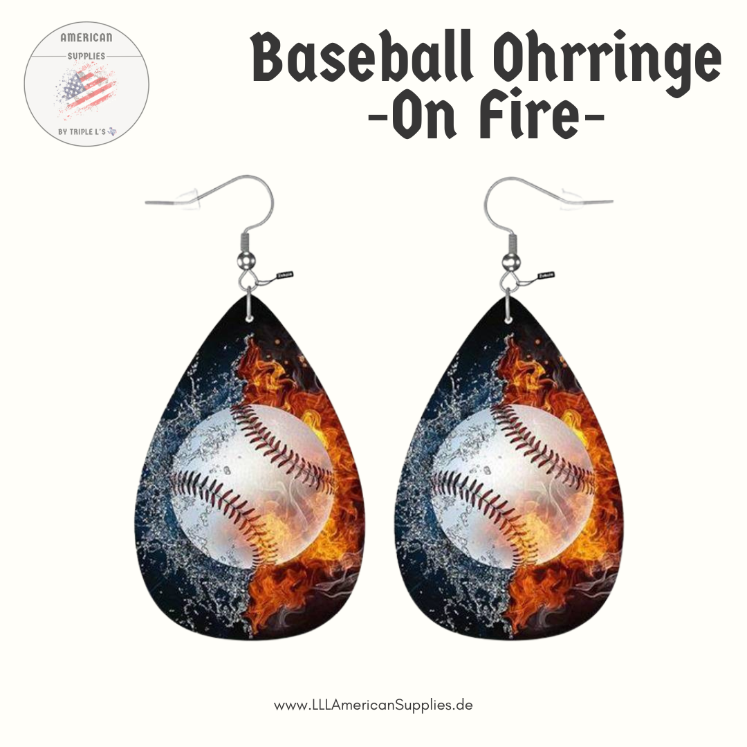 Baseball Ohrring - ultra leicht - Kunstleder - On Fire