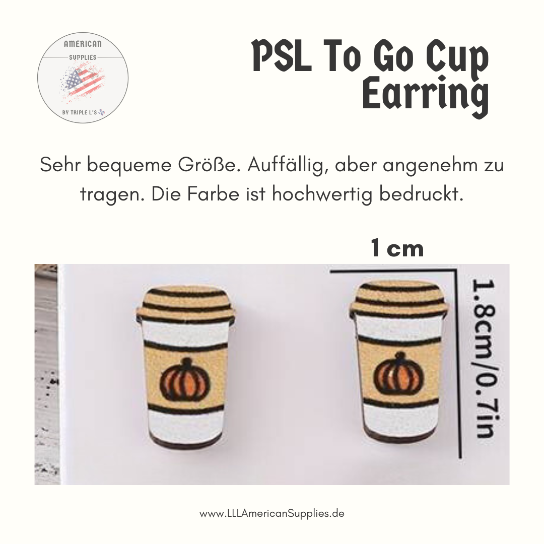 Pumpkin Spice Latte Coffee To Go Becher Ohrringe - Bedruckte Version aus Holz Thanksgiving Vintage Wooden Pumpkin Earring