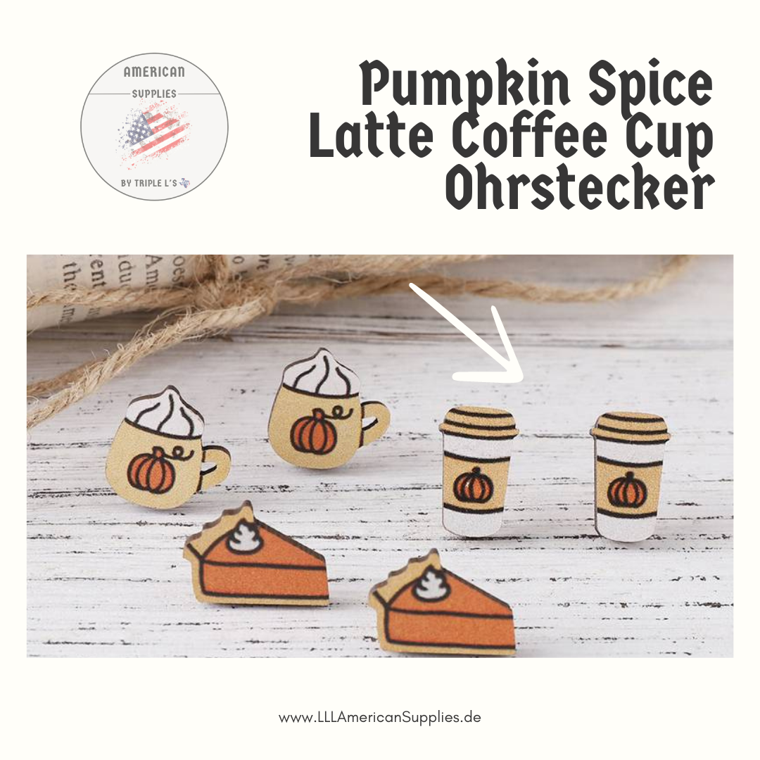 Pumpkin Spice Latte Coffee To Go Becher Ohrringe - Bedruckte Version aus Holz Thanksgiving Vintage Wooden Pumpkin Earring