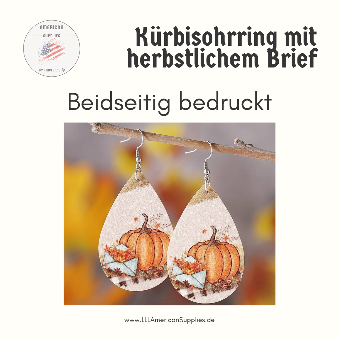 Herbstliche Retro-Ohrringe mit Kürbis, Blättern und Brief-Motiv – Perfekt für Thanksgiving