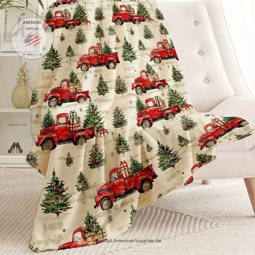 Weihnachts-Kuscheldecke „Red Truck & Christmas Tree“ 200x150cm