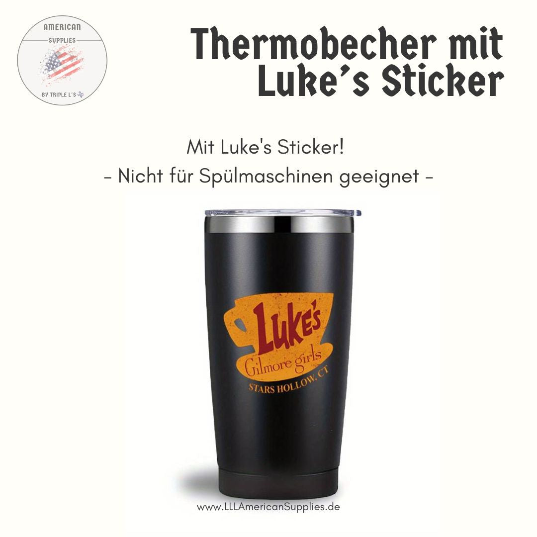 Schwarzer Thermobecher -mit Luke's Sticker- Christmas Edition