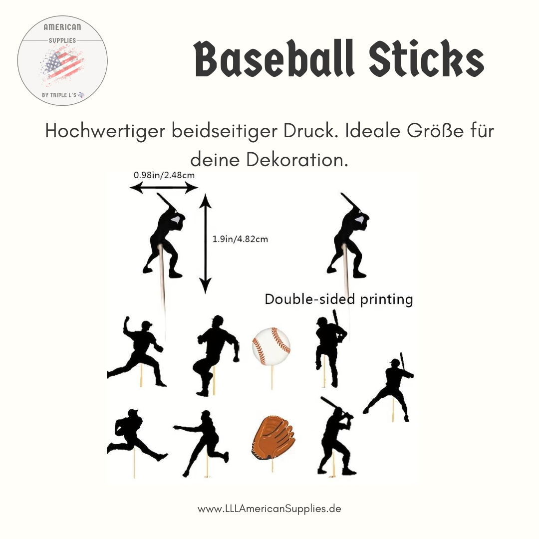 12pcs. Baseball Muffin toppers - Party decoration - Cupcake toppers, Baseball Spieße