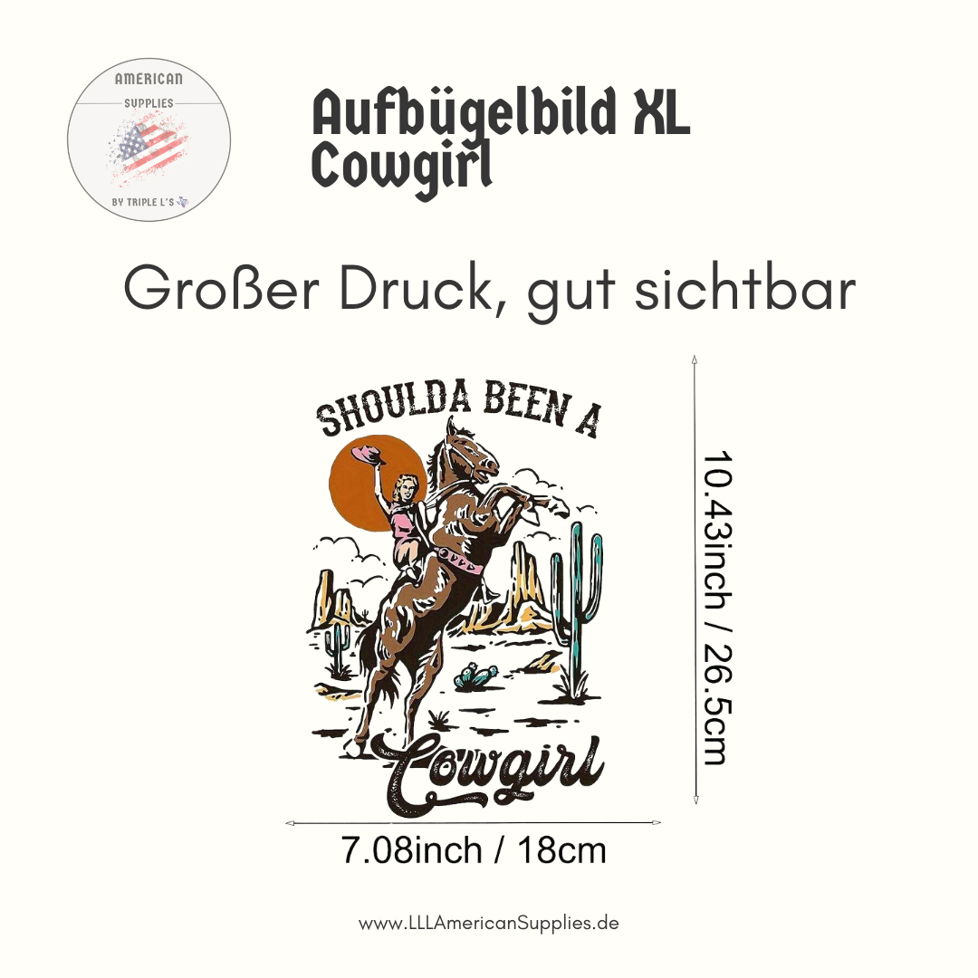 Western Cowgirl Bügelbild -DIY Aufnäher für T-Shirts, Kissen & mehr- Shoulda been a Cowgirl