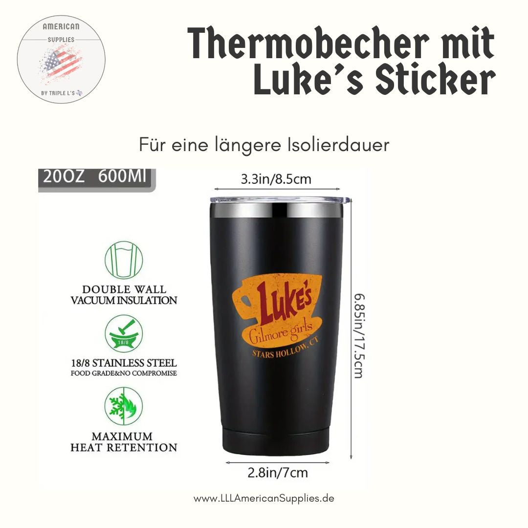 Schwarzer Thermobecher -mit Luke's Sticker- Christmas Edition