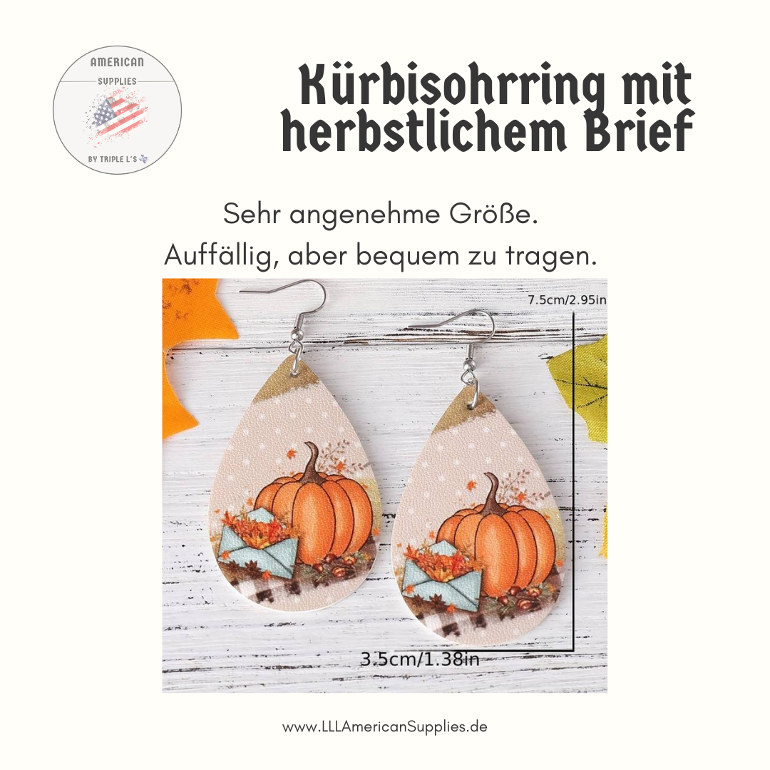 Herbstliche Retro-Ohrringe mit Kürbis, Blättern und Brief-Motiv – Perfekt für Thanksgiving