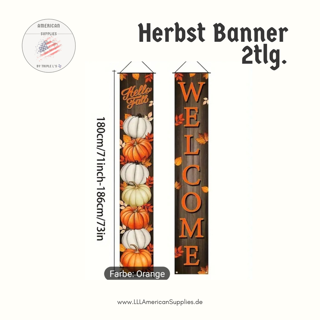Herbstliche Willkommensbanner-Set mit Kürbissen – 180x30cm, Polyester