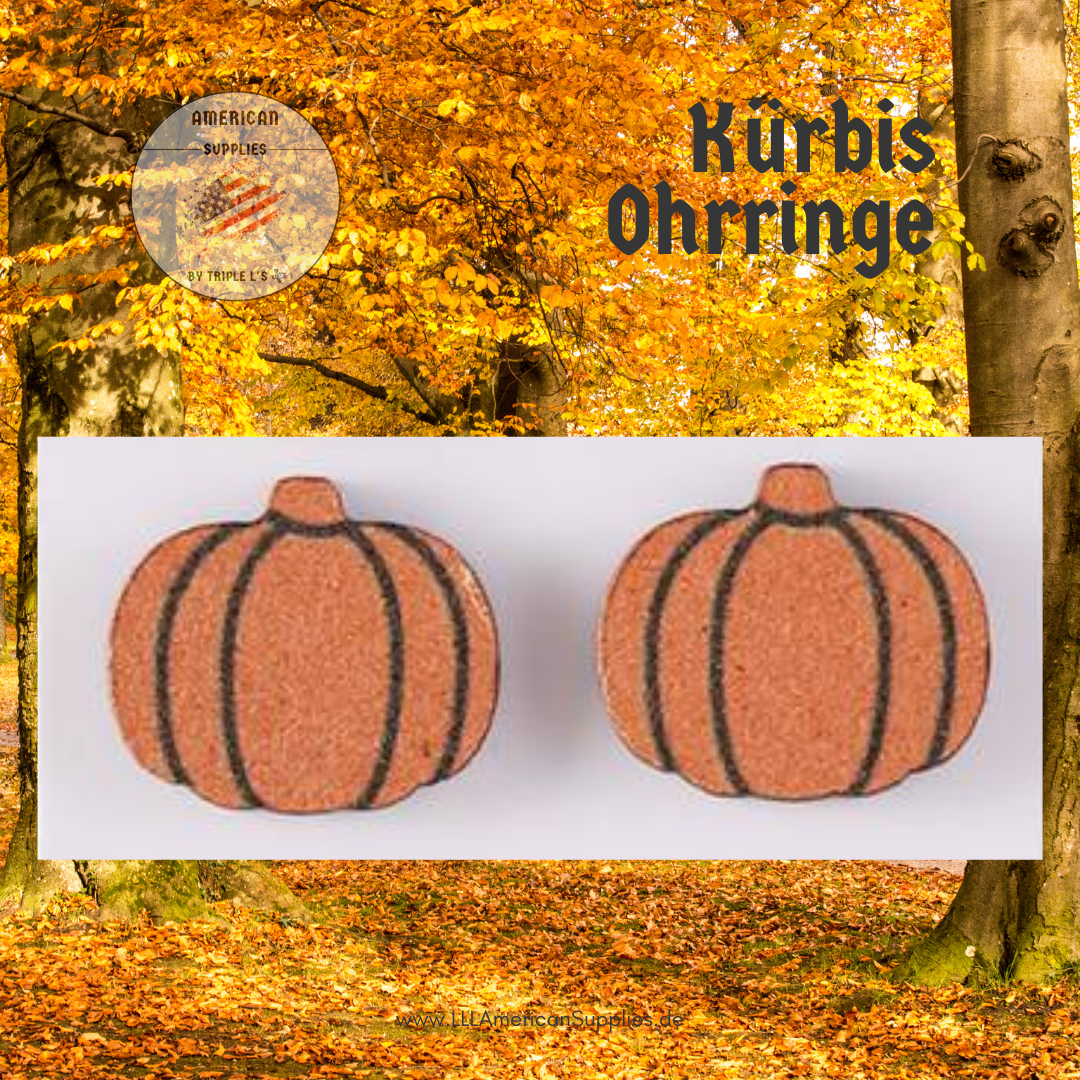 -Orange- Kürbis Ohrringe aus Holz Thanksgiving Vintage Wooden Pumpkin Earring