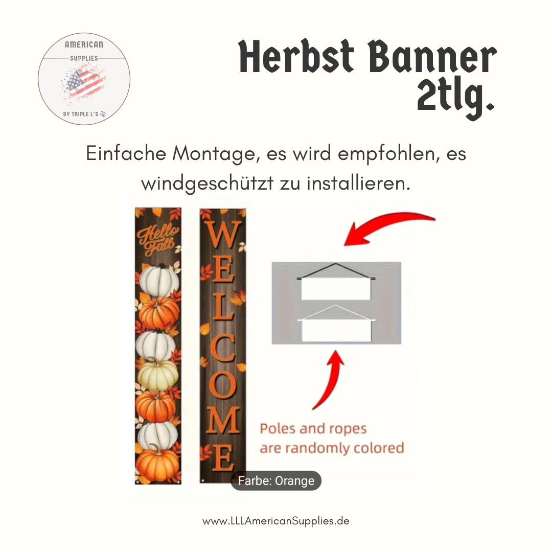 Herbstliche Willkommensbanner-Set mit Kürbissen – 180x30cm, Polyester