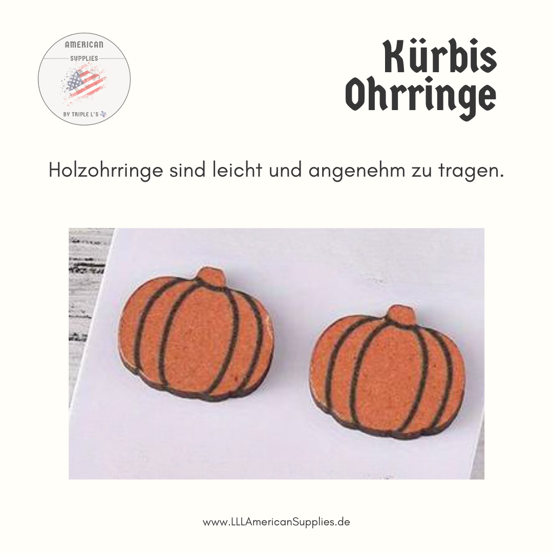 -Orange- Kürbis Ohrringe aus Holz Thanksgiving Vintage Wooden Pumpkin Earring