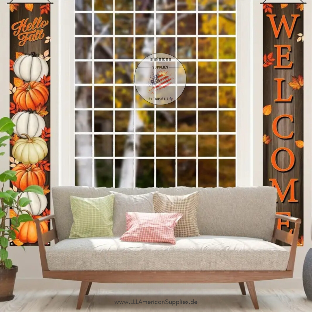 Herbstliche Willkommensbanner-Set mit Kürbissen – 180x30cm, Polyester