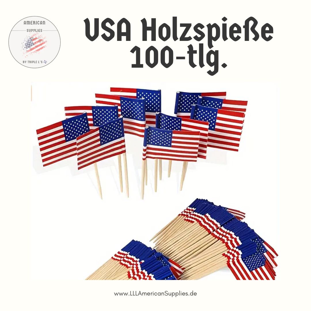 100er-Set Patriotische Muffin, Burger, Cocktail Spieße-Fähnchen im USA-Design