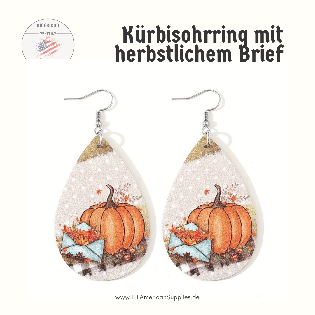 Herbstliche Retro-Ohrringe mit Kürbis, Blättern und Brief-Motiv – Perfekt für Thanksgiving