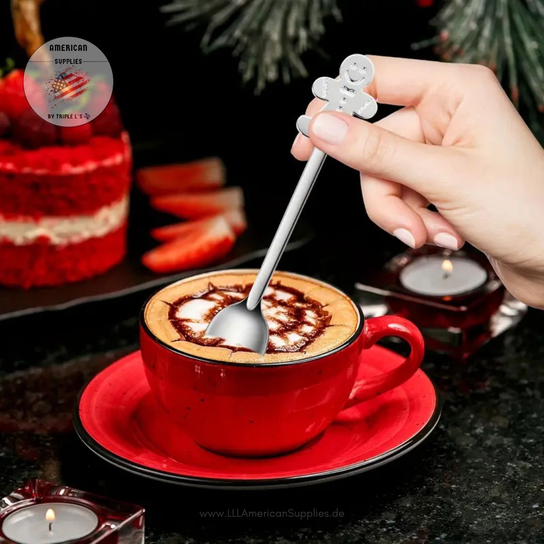 4-teiliges Weihnachtslöffel-Set – Stern, Nikolausstiefel, Schneemann & Lebkuchenmann