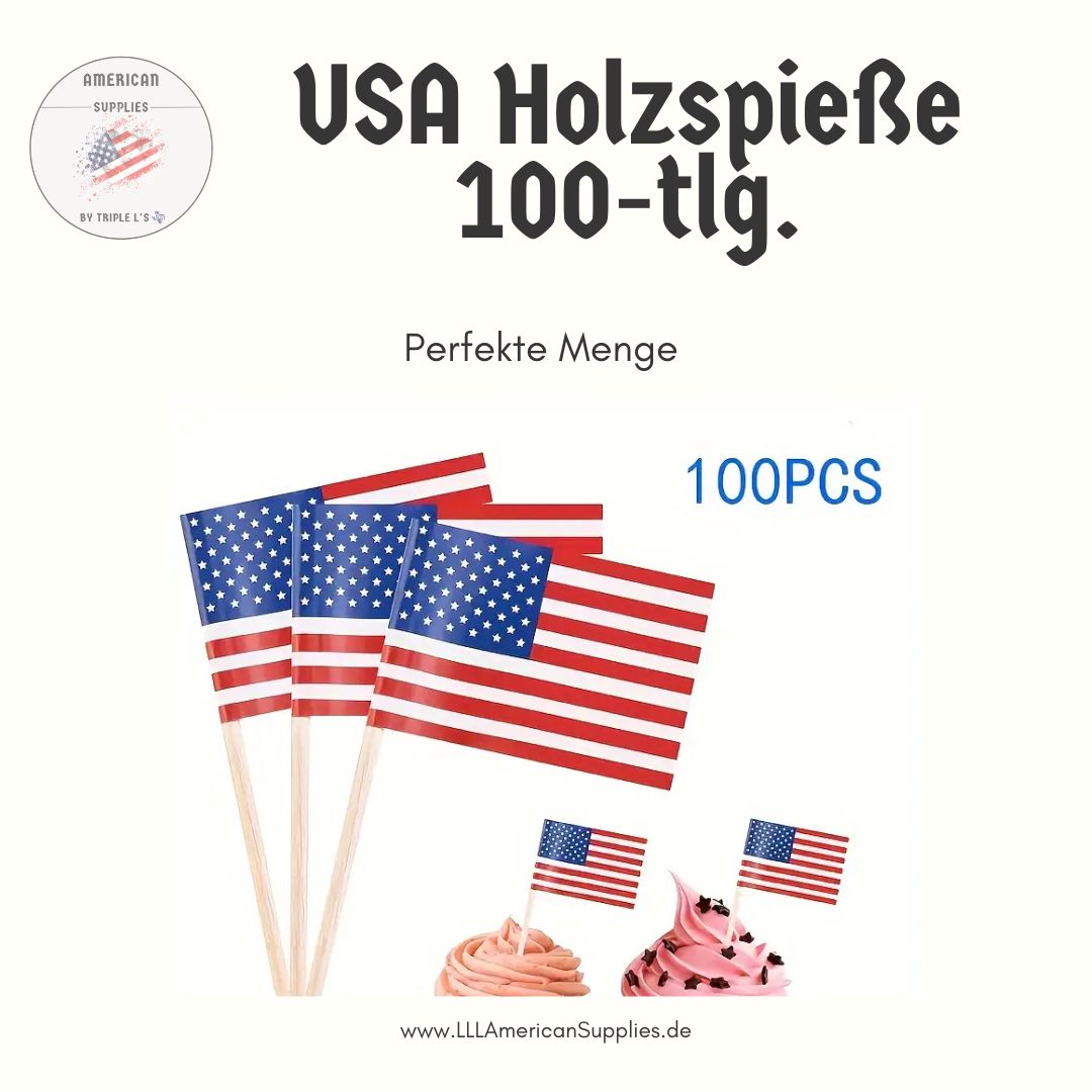100er-Set Patriotische Muffin, Burger, Cocktail Spieße-Fähnchen im USA-Design