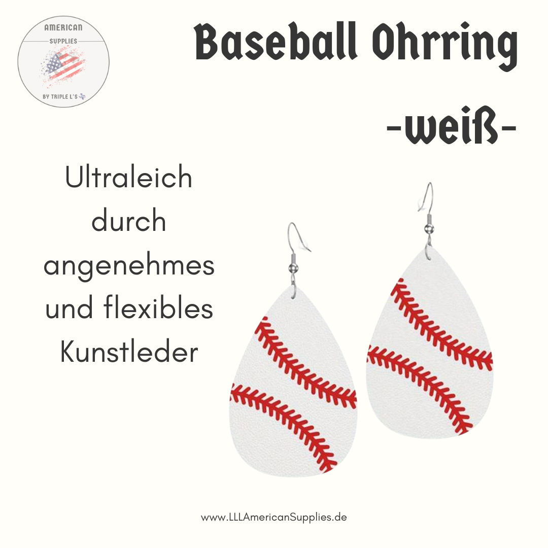 Baseball Ohrring weiß - ultra leicht - Kunstleder - Baseball