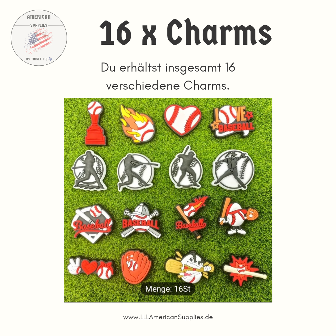 16x Baseball Schuhdekorations-Charms, Schuh Accessoires, Taschen Accessoires
