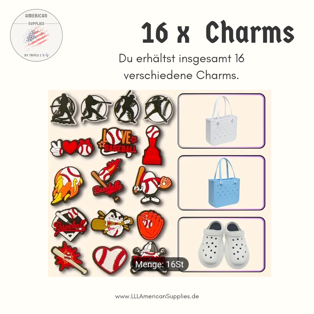 16x Baseball Schuhdekorations-Charms, Schuh Accessoires, Taschen Accessoires