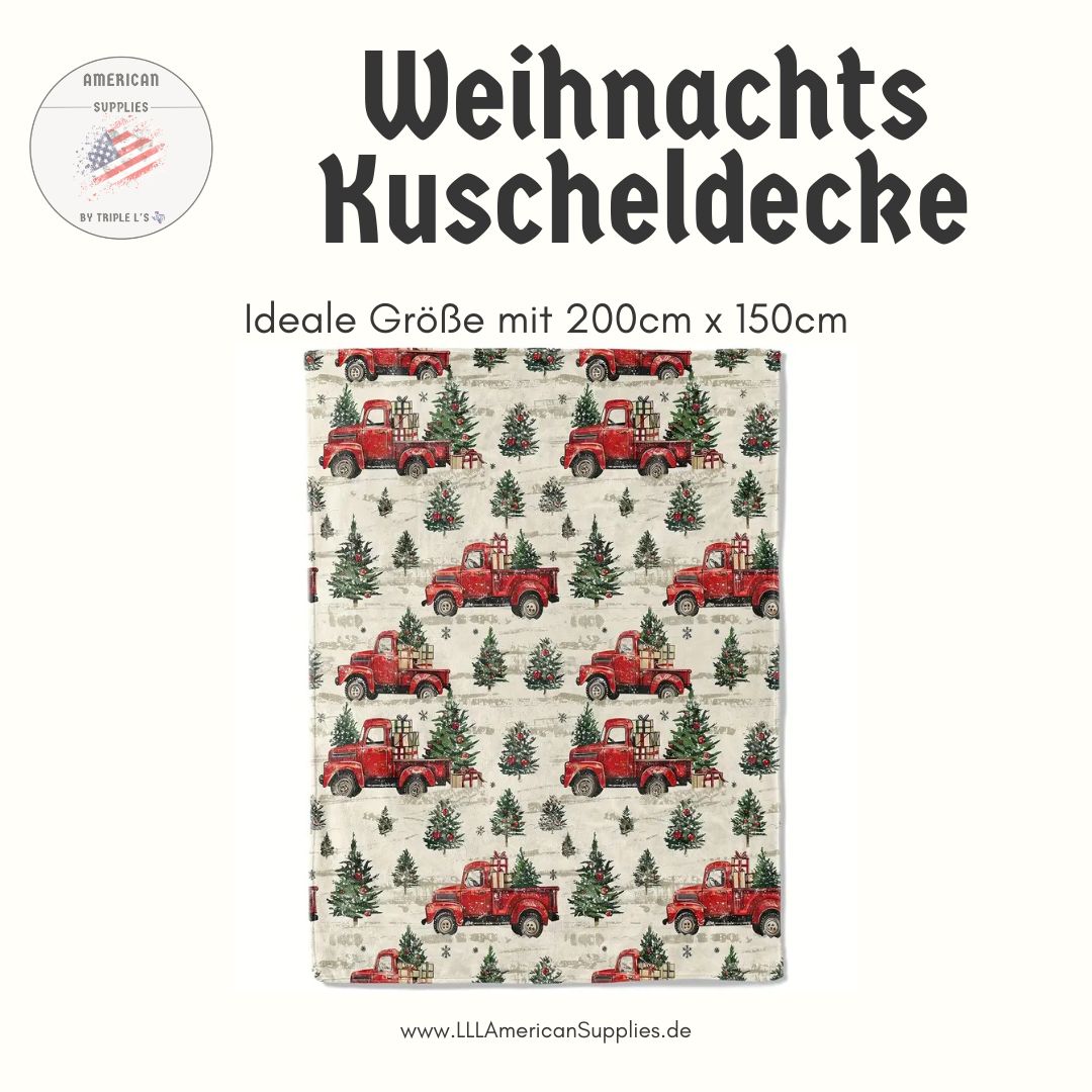 Weihnachts-Kuscheldecke „Red Truck & Christmas Tree“ 200x150cm