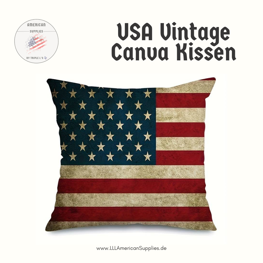 1x Vintage Kissenhülle, USA Flagge Kissen (40cmx40cm), canvas