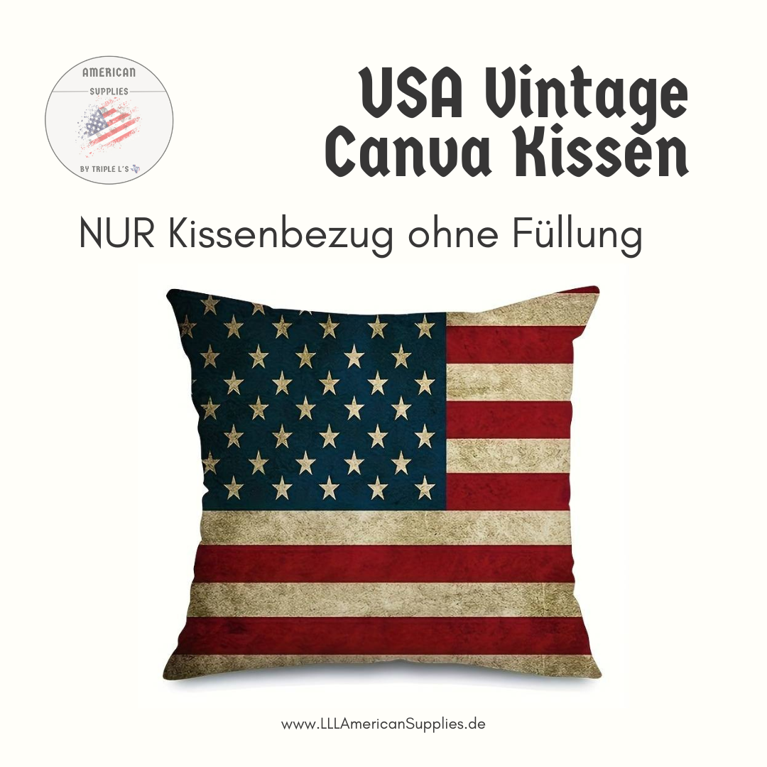1x Vintage Kissenhülle, USA Flagge Kissen (40cmx40cm), canvas