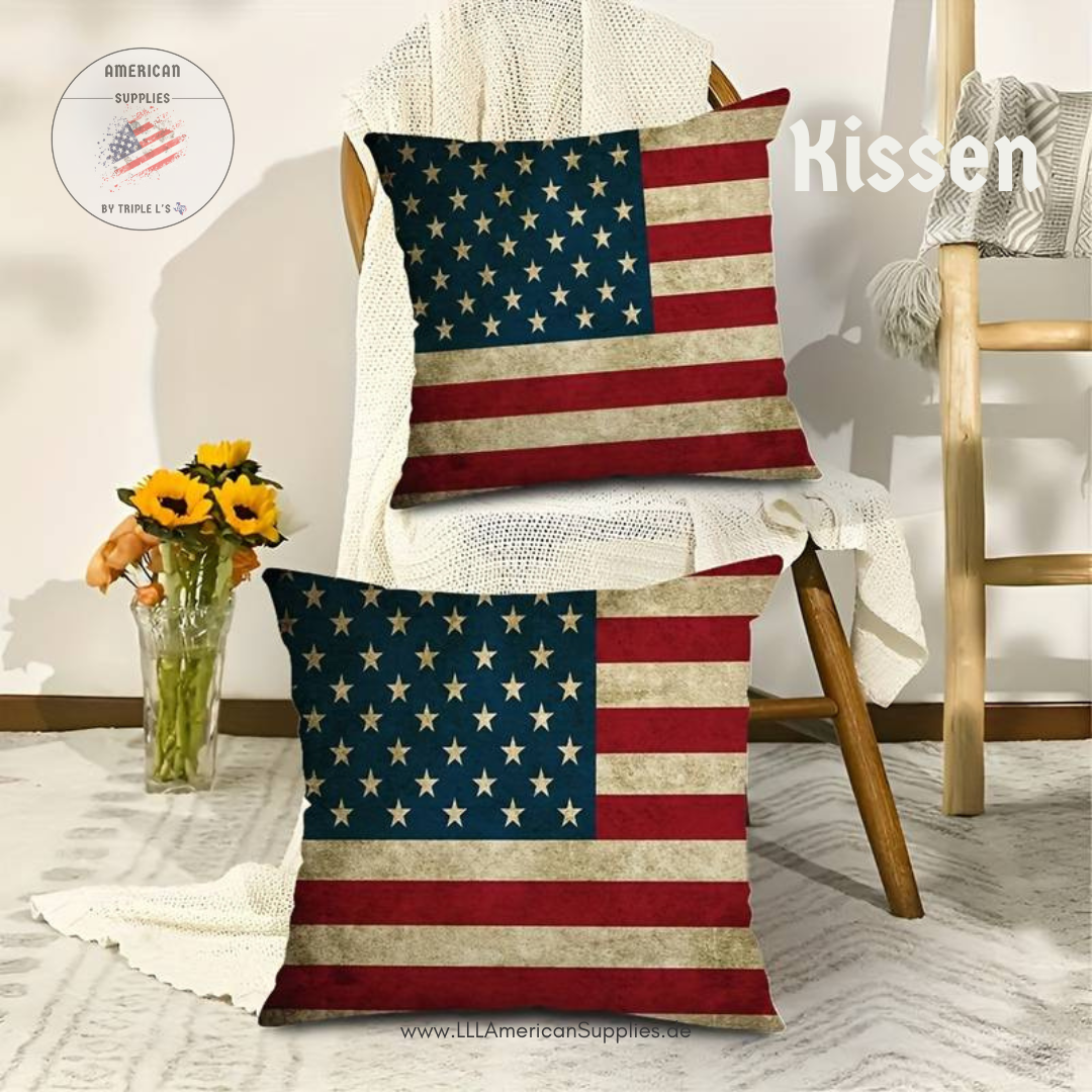 1x Vintage Kissenhülle, USA Flagge Kissen (40cmx40cm), canvas